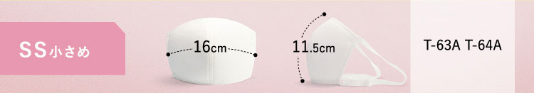 タテ（中心部分、鼻からあご・マスク表面のカーブに沿った長さ）11.5cm±1cmヨコ（中央部分）（マスク中心部分の表面のカーブに沿った長さ）16cm±1cm